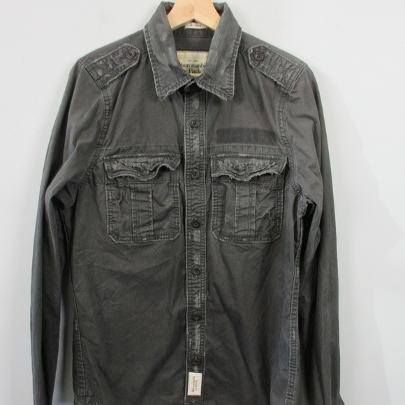 Abercrombie & Fitch Muscle Y2K Shirt Men M Gray Distressed Utility Military 582 - Picture 7 of 12